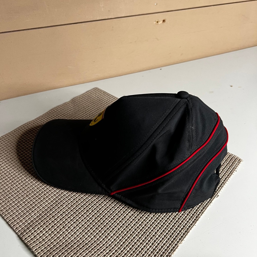 Scuderia Ferrari F1 Racing Baseball Cap Black Red Piping SF Shield Logo Hat - Picture 6 of 7